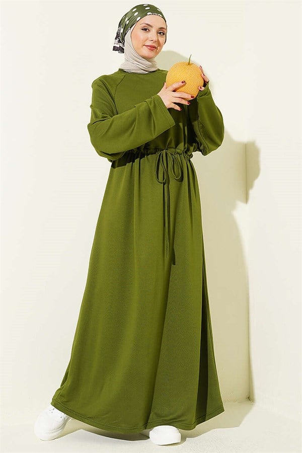 Loose-fitting Loisha Dress with Tunnel Waist, Khaki