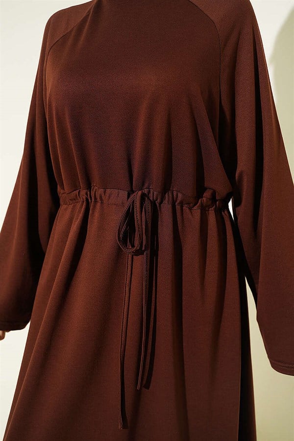 Loose-fitting Loisha Dress with Tunnel Waist, Brown
