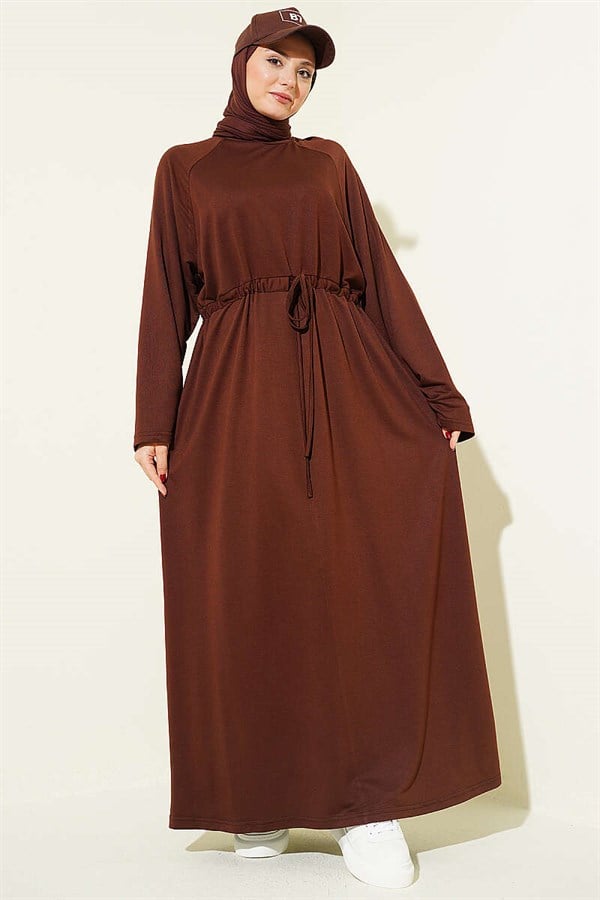 Loose-fitting Loisha Dress with Tunnel Waist, Brown