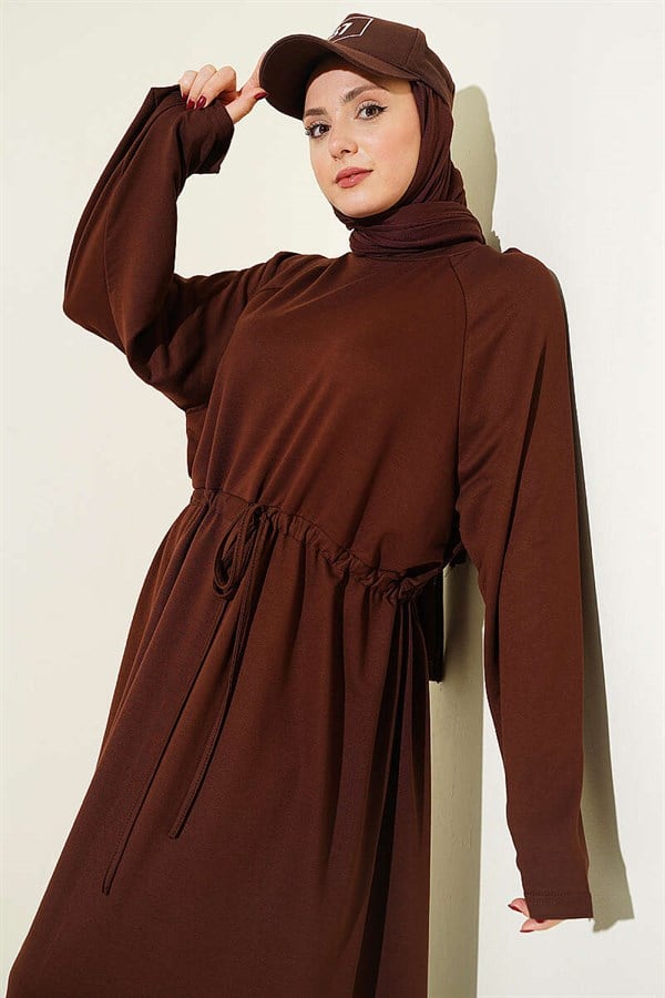Loose-fitting Loisha Dress with Tunnel Waist, Brown