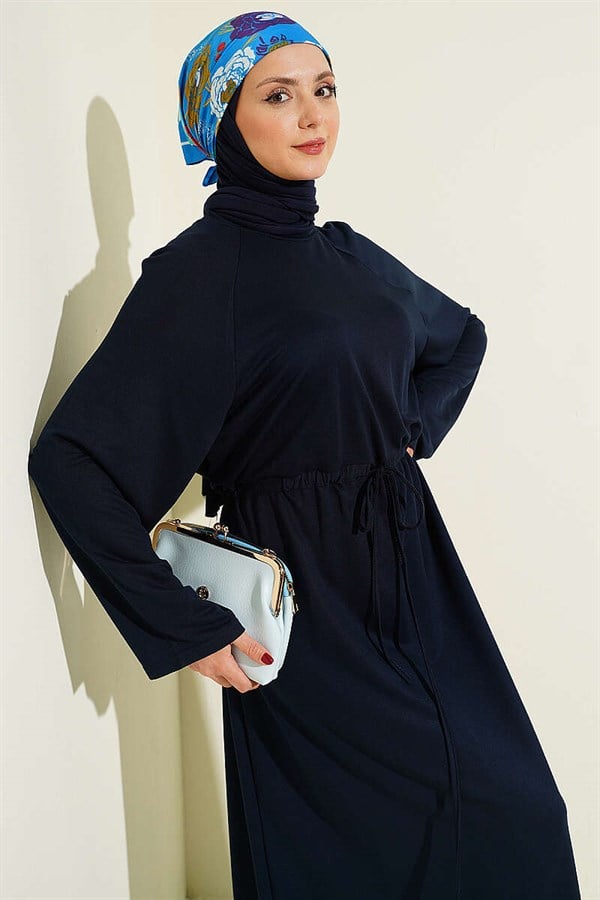 Loose-fitting Loisha Dress with Tunnel Waist, Navy Blue