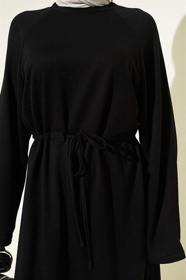 Loose-fitting Loisha Dress with Tunnel Waist, Black