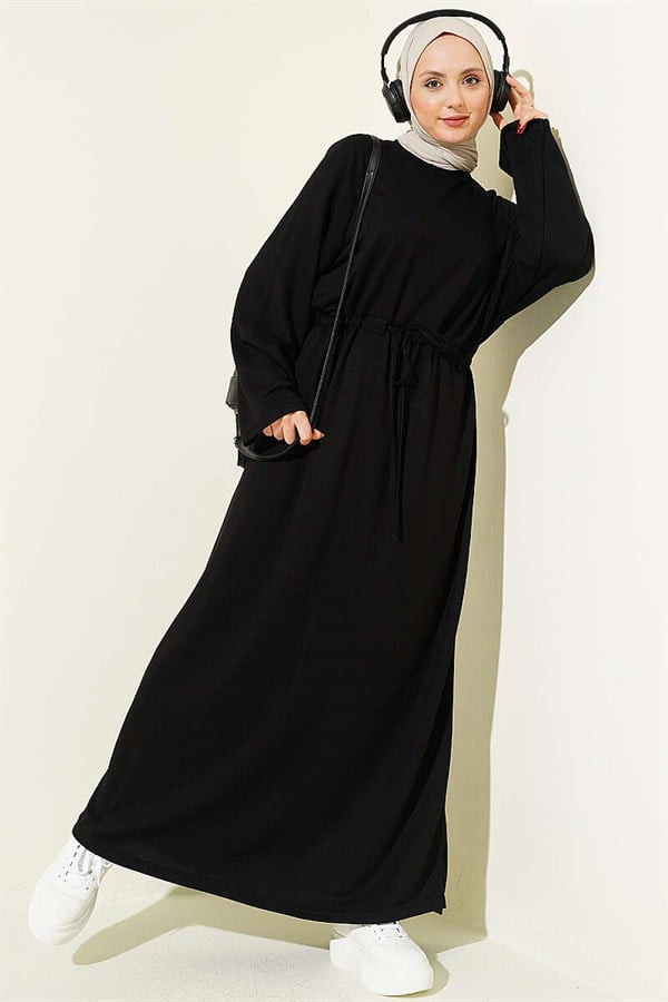 Loose-fitting Loisha Dress with Tunnel Waist, Black