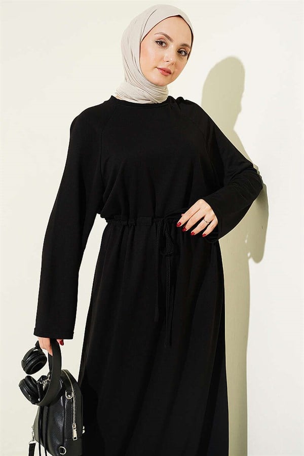 Loose-fitting Loisha Dress with Tunnel Waist, Black