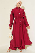 2 Piece Set with long tunic and tunnel waist, burgundy.
