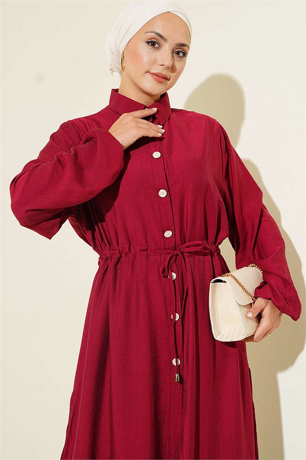 2 Piece Set with long tunic and tunnel waist, burgundy.