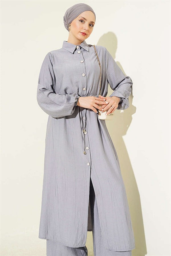 2 Piece Set with Long Tunic and Tunic, Gray (with Tunic Waistline)