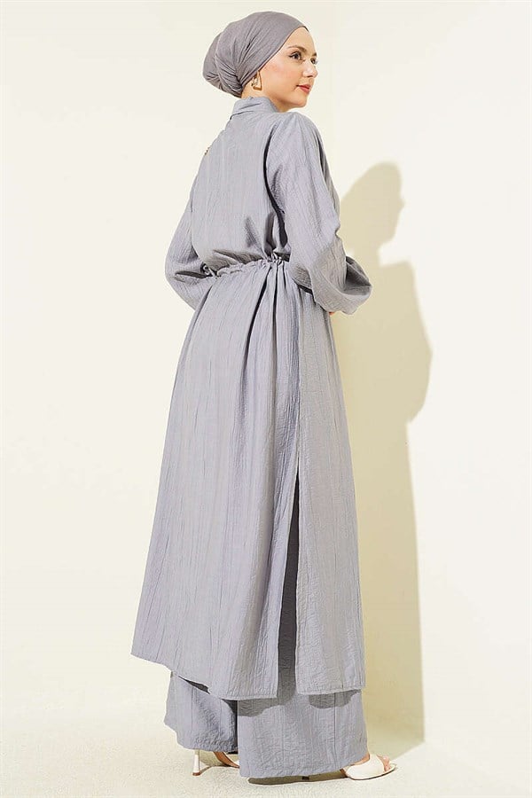 2 Piece Set with Long Tunic and Tunic, Gray (with Tunic Waistline)