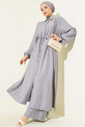 2 Piece Set with Long Tunic and Tunic, Gray (with Tunic Waistline)