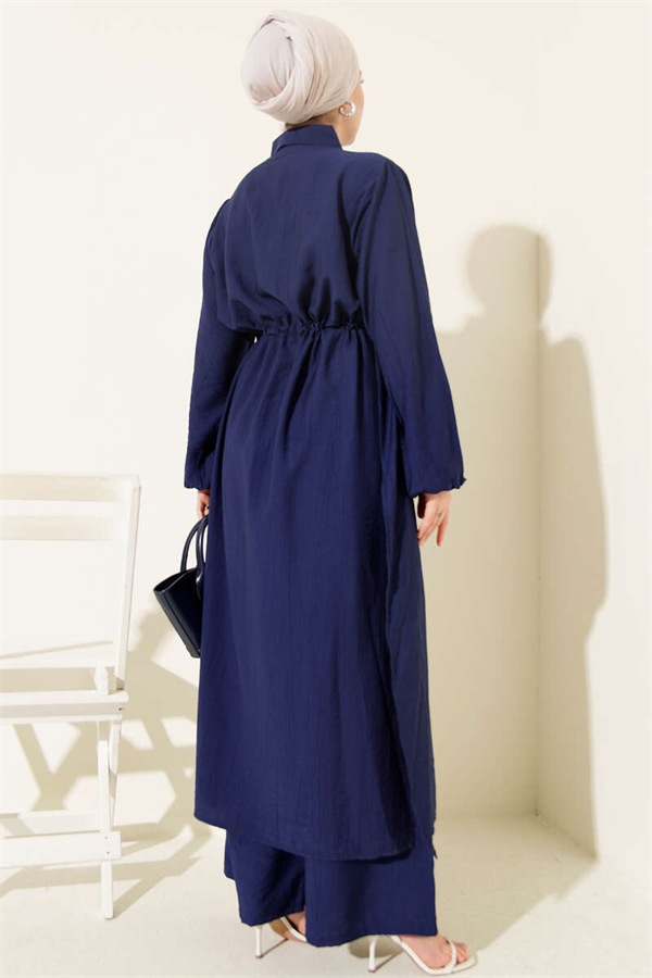 2 Piece Set with long tunic and tunnel waist, navy blue.