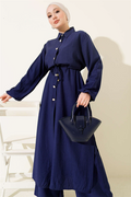 2 Piece Set with long tunic and tunnel waist, navy blue.