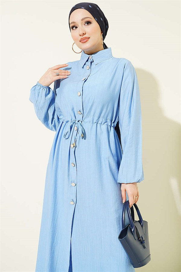 2 Piece Set with Long Tunic and Tunic, Blue, with Tunic Waistband