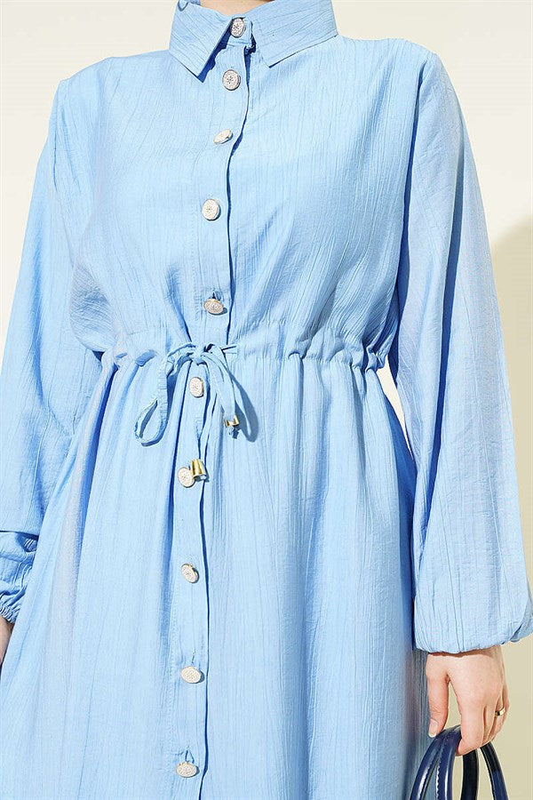 2 Piece Set with Long Tunic and Tunic, Blue, with Tunic Waistband