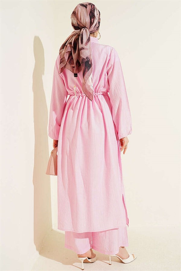 2 Piece Set with Long Tunic and Tunic, Pink, with Tunic Waistband