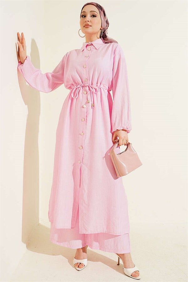 2 Piece Set with Long Tunic and Tunic, Pink, with Tunic Waistband