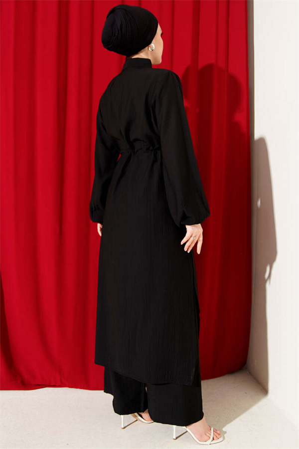 2 Piece Set with Long Tunic and Tunic, Black, with Tunic Waistband