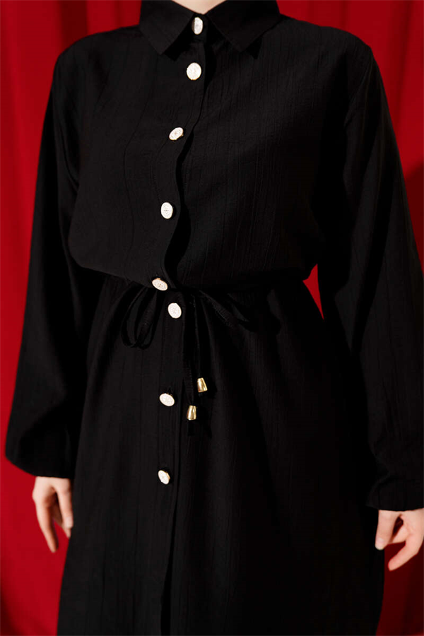 2 Piece Set with Long Tunic and Tunic, Black, with Tunic Waistband