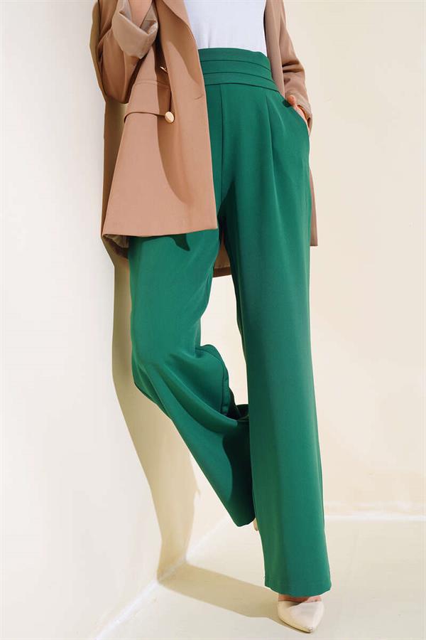 Three-Layer Waist Wide Leg Trousers Green