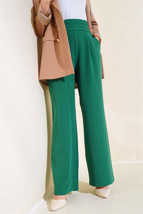 Three-Layer Waist Wide Leg Trousers Green