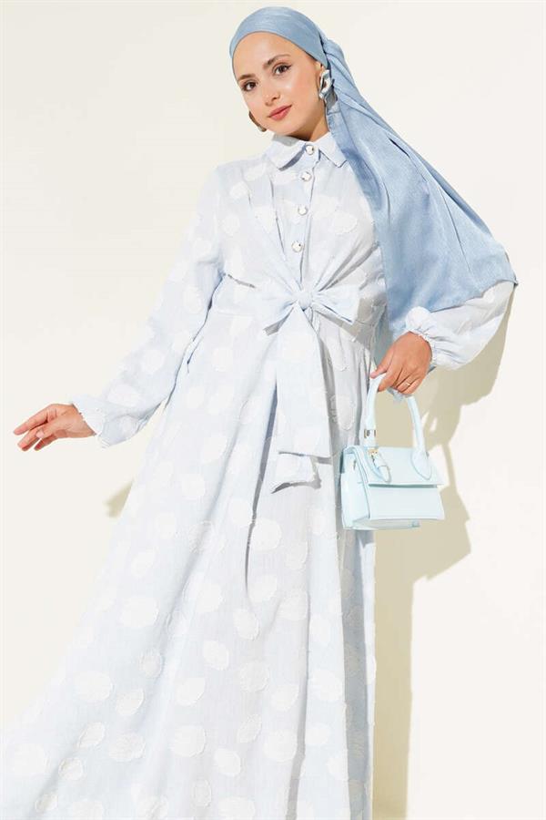 Polka Dot Half Button Dress Baby Blue