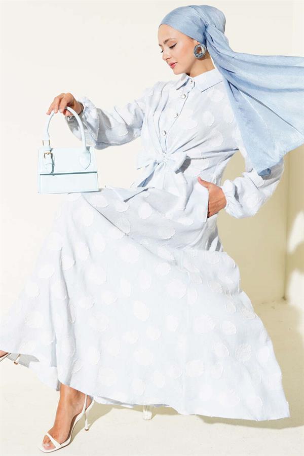 Polka Dot Half Button Dress Baby Blue