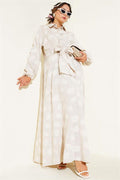 Polka Dot Half Button Dress Beige