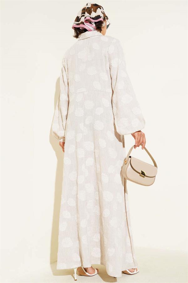 Polka Dot Half Button Dress Beige