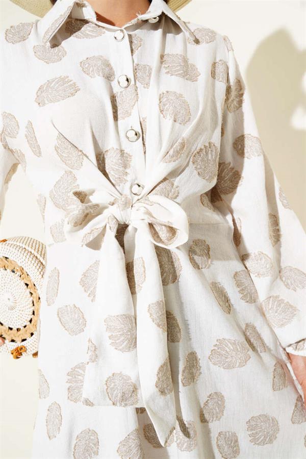 Polka Dot Half Button Dress Ecru