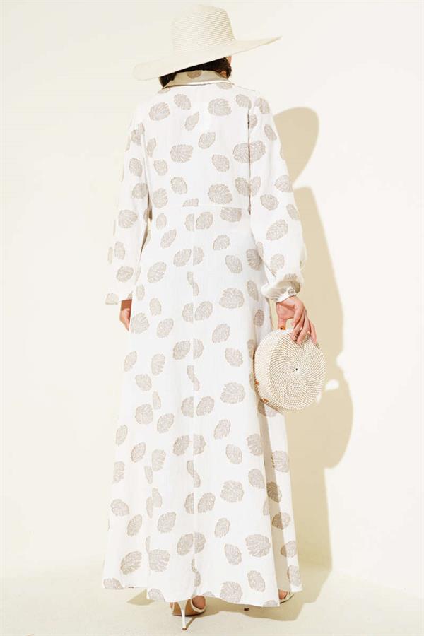 Polka Dot Half Button Dress Ecru