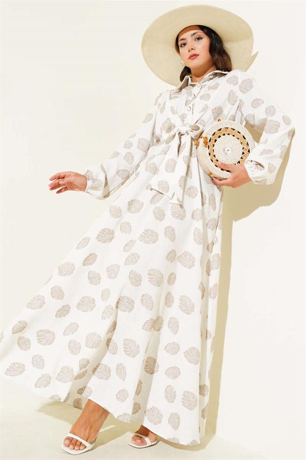 Polka Dot Half Button Dress Ecru