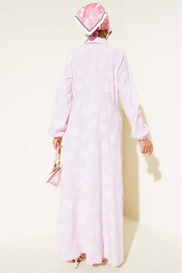 Polka Dot Half Button Dress Pink