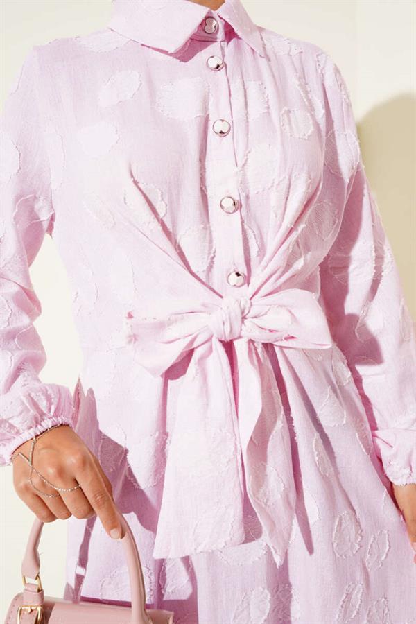 Polka Dot Half Button Dress Pink
