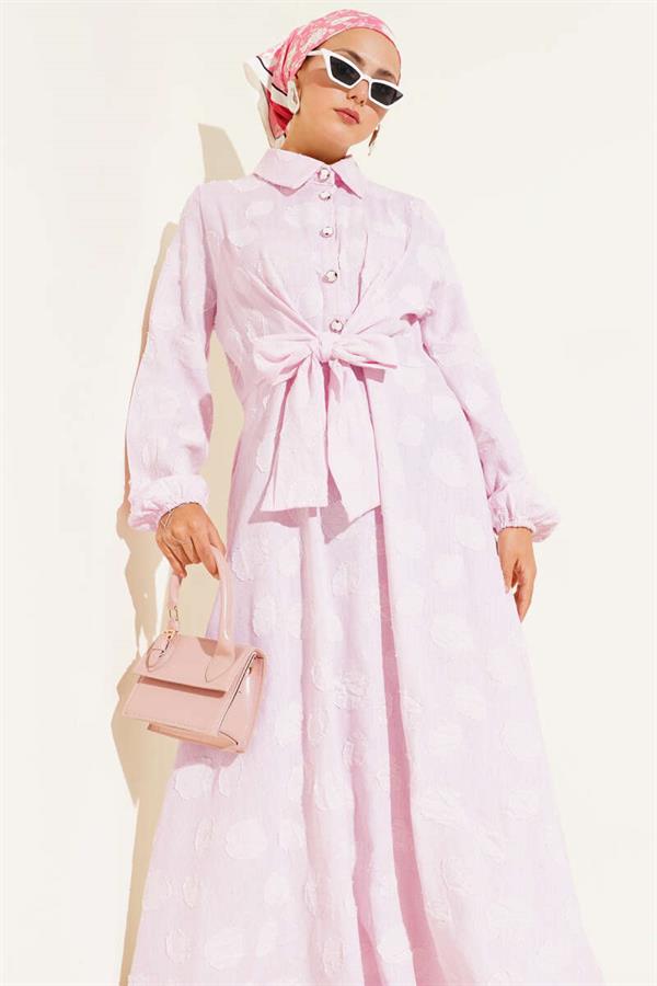 Polka Dot Half Button Dress Pink