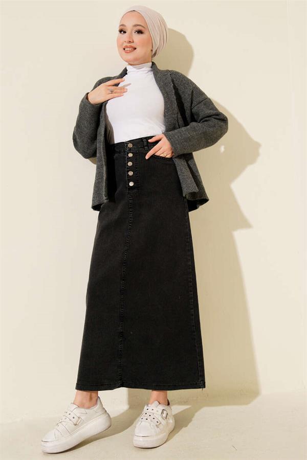 Five-Button Denim Skirt in Smoke Color