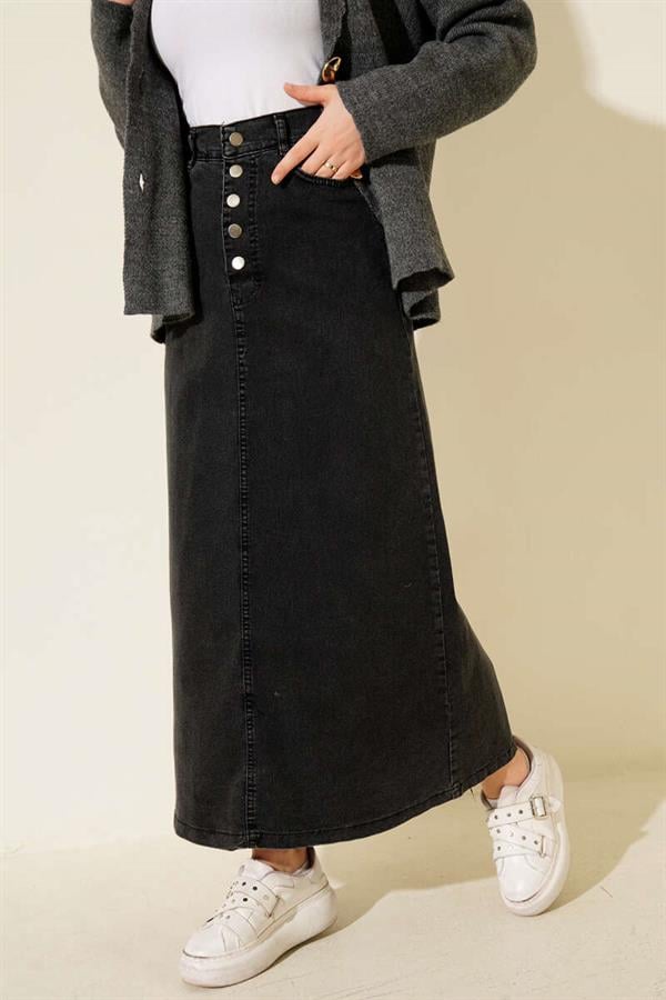 Five-Button Denim Skirt in Smoke Color