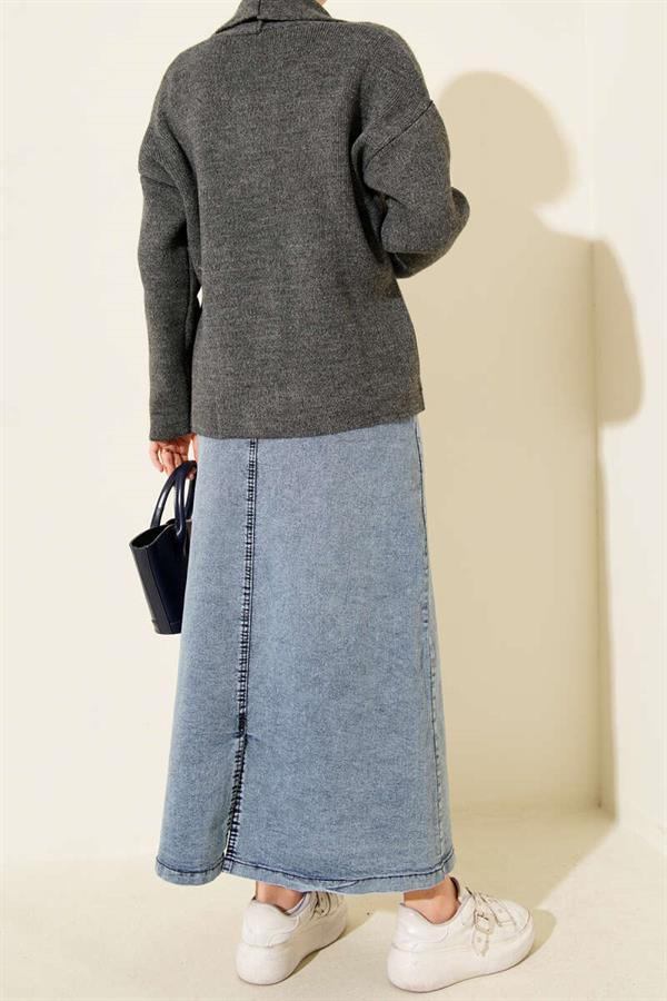 Five-Button Denim Skirt Denim Blue