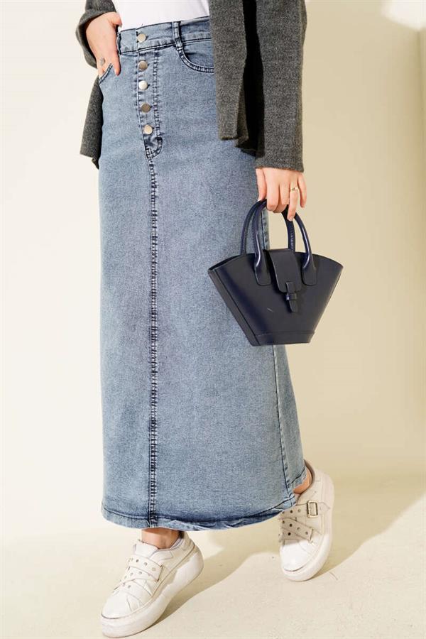Five-Button Denim Skirt Denim Blue