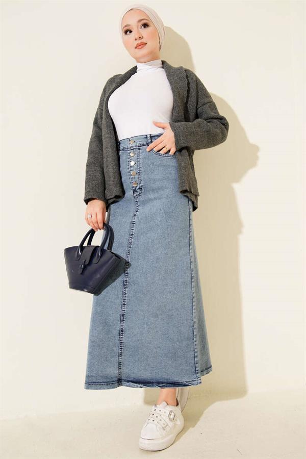 Five-Button Denim Skirt Denim Blue
