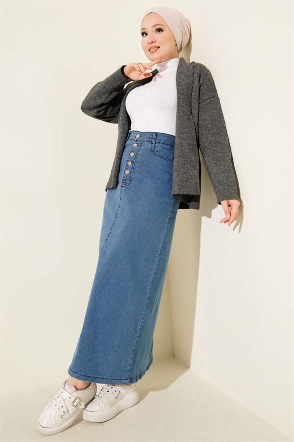 Five-Button Denim Skirt Blue