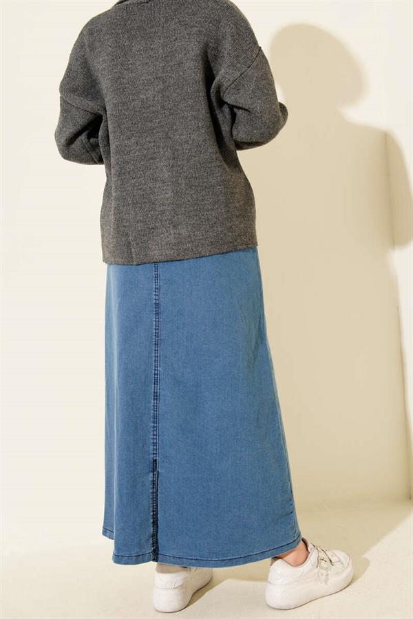 Five-Button Denim Skirt Blue