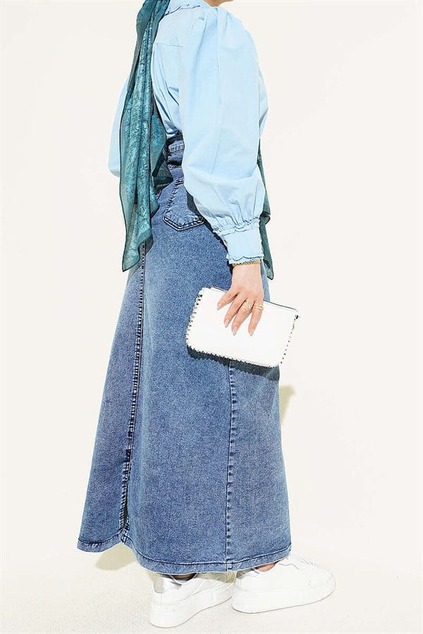 Five-Button Denim Skirt Blue Snow