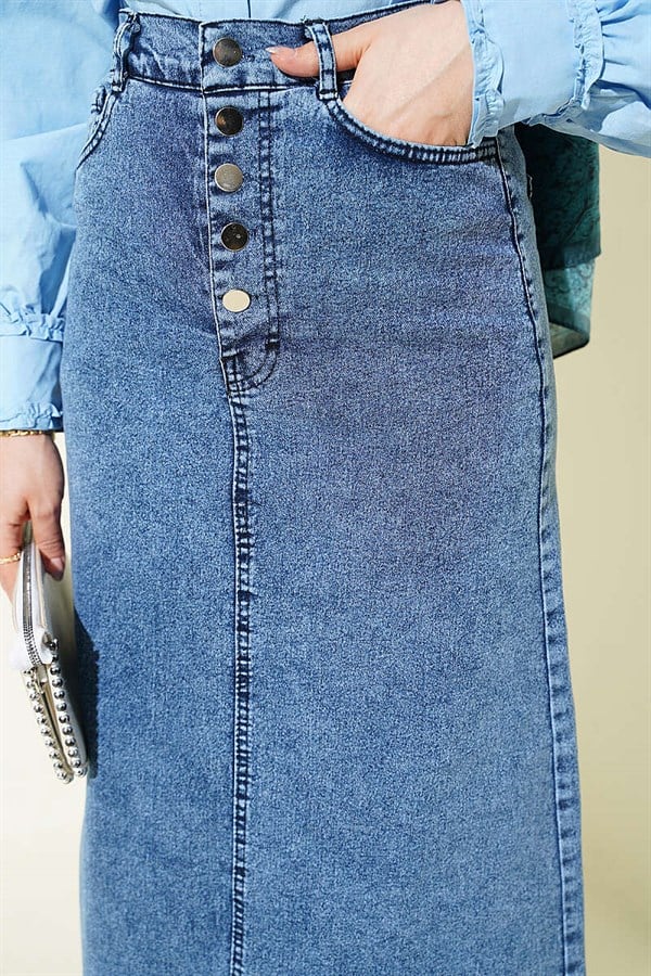 Five-Button Denim Skirt Blue Snow