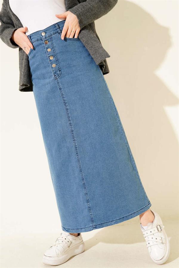 Five-Button Denim Skirt Blue