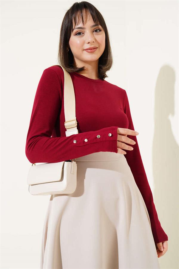 Bodysuit with Metal Buttons on the Ankle, Claret Red