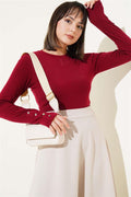 Bodysuit with Metal Buttons on the Ankle, Claret Red
