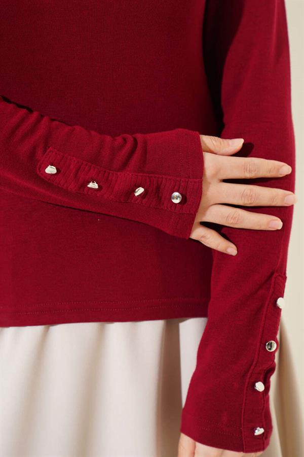 Bodysuit with Metal Buttons on the Ankle, Claret Red