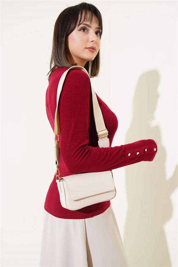 Bodysuit with Metal Buttons on the Ankle, Claret Red