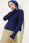 Bodysuit with Metal Buttons on the Ankle Navy Blue