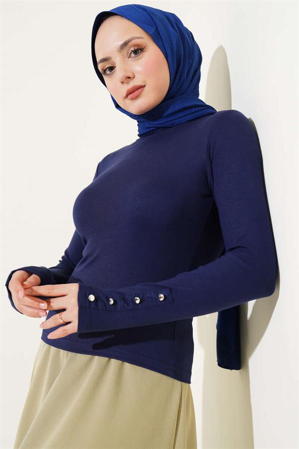 Bodysuit with Metal Buttons on the Ankle Navy Blue