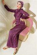 Jacquard Dress with Tulle Detail on the Wrist Magenta